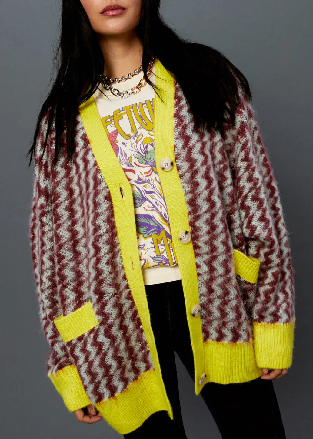 Mint Rust Zig Zag Oversized Cardigan