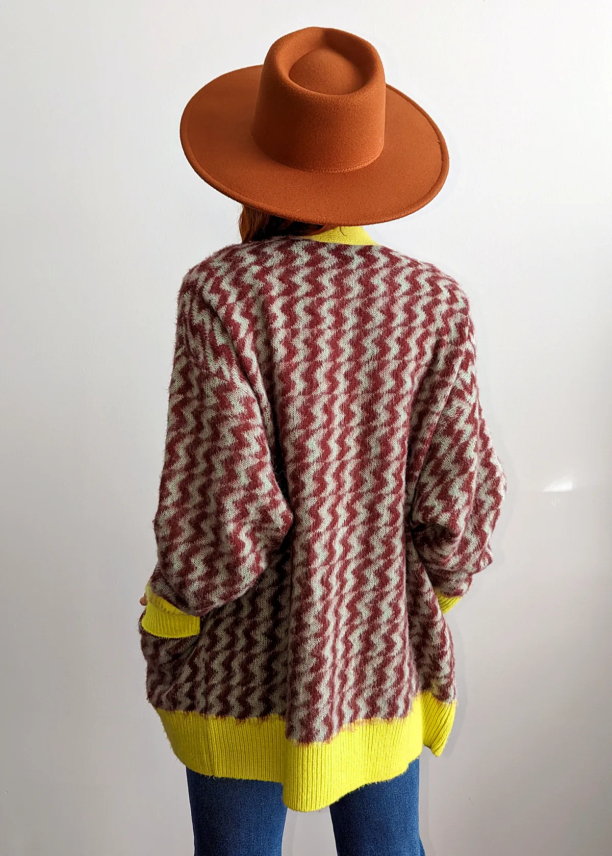 Mint Rust Zig Zag Oversized Cardigan