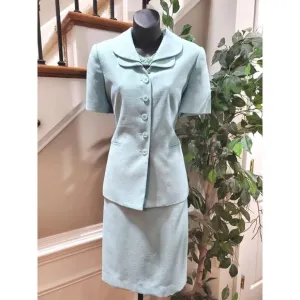 Morgan Miller Women Blue Polyester Single Breasted Blazer &amp; Skirt 2 Pcs Suit 10P