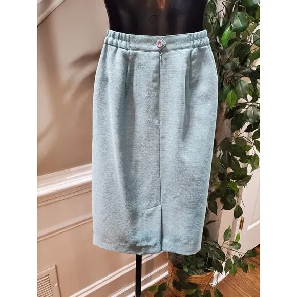 Morgan Miller Women Blue Polyester Single Breasted Blazer &amp; Skirt 2 Pcs Suit 10P