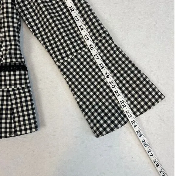 Nanette Lepore Womens Plaid Blazer Black White Lace Detail Faux Pockets Size 8