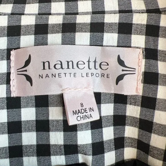 Nanette Lepore Womens Plaid Blazer Black White Lace Detail Faux Pockets Size 8