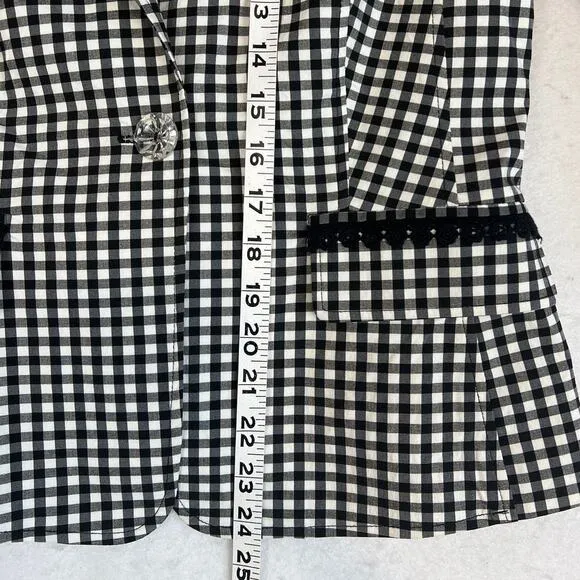 Nanette Lepore Womens Plaid Blazer Black White Lace Detail Faux Pockets Size 8