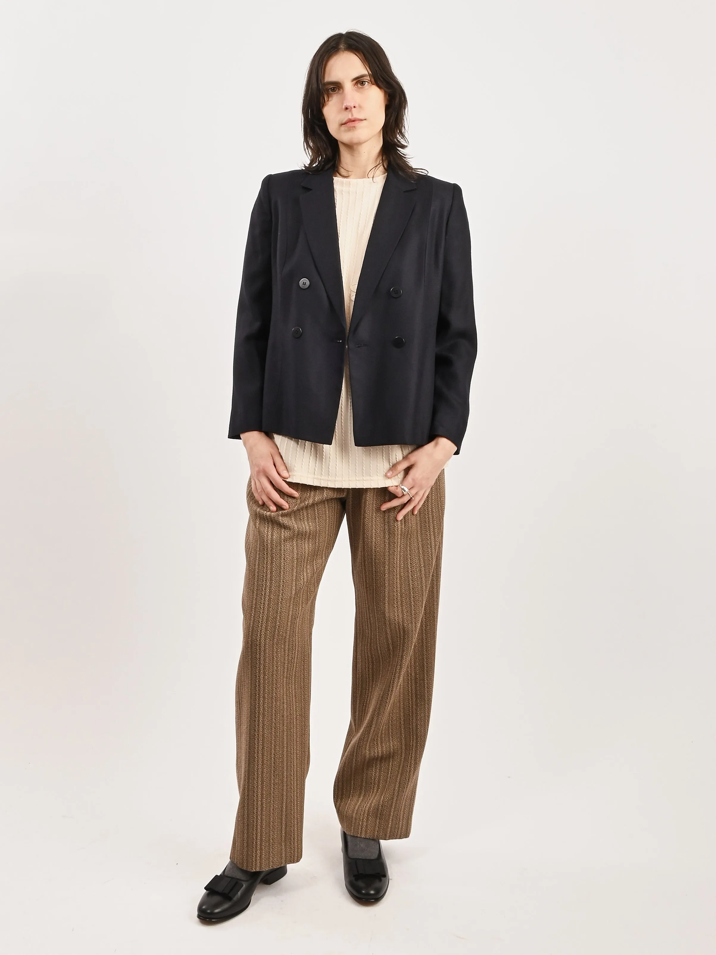 Navy Double Breasted Boxy Blazer