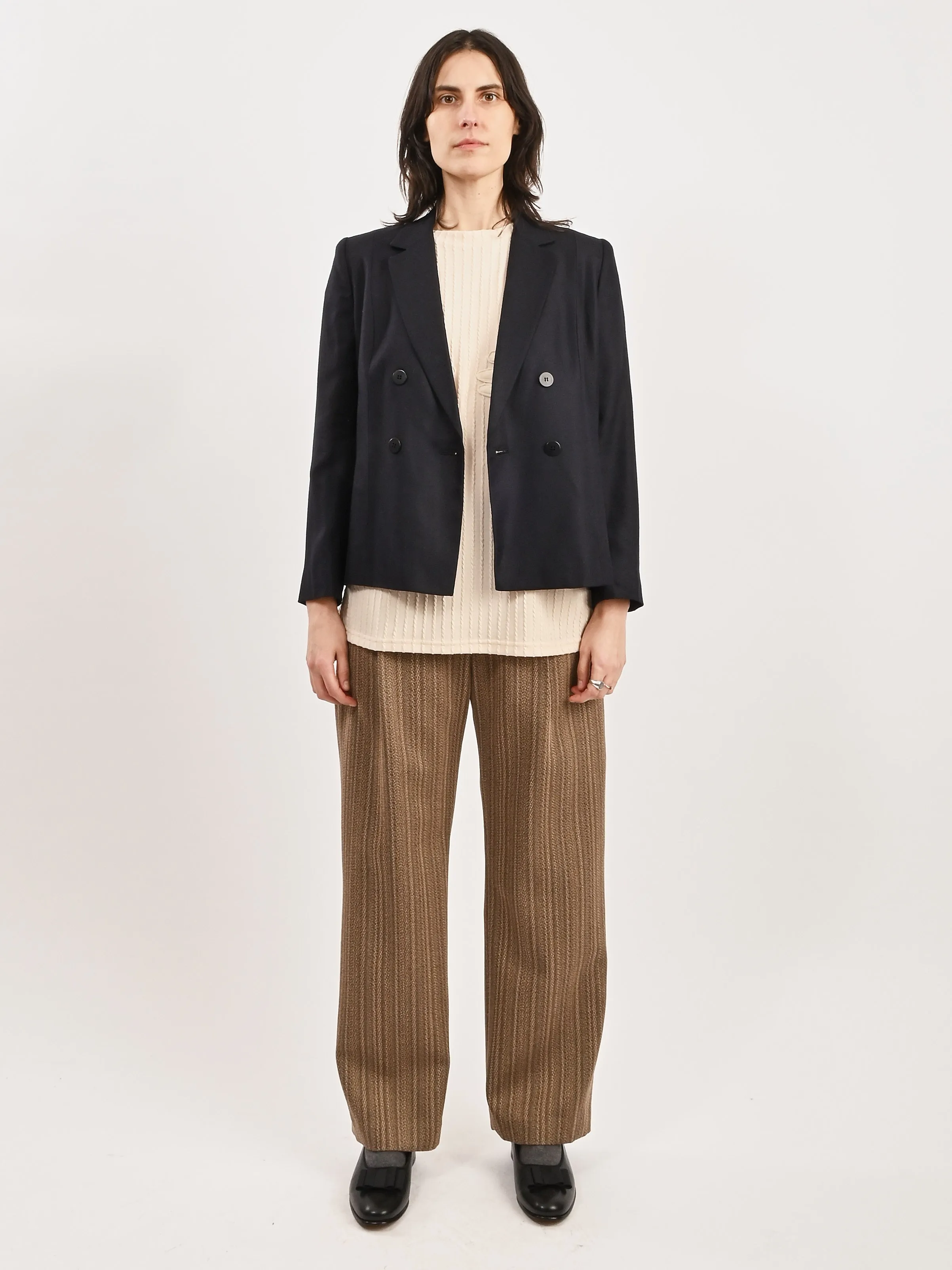 Navy Double Breasted Boxy Blazer