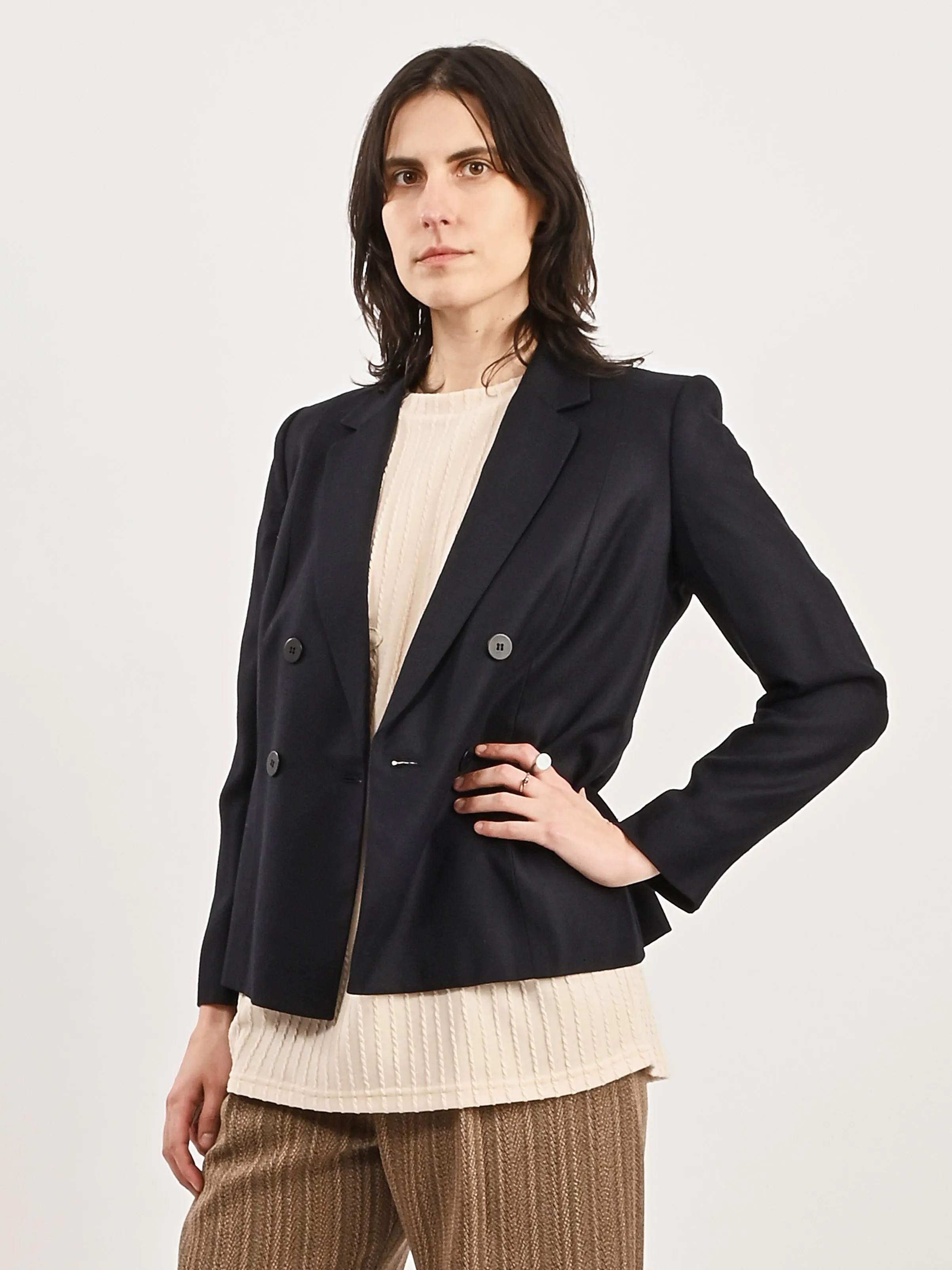 Navy Double Breasted Boxy Blazer