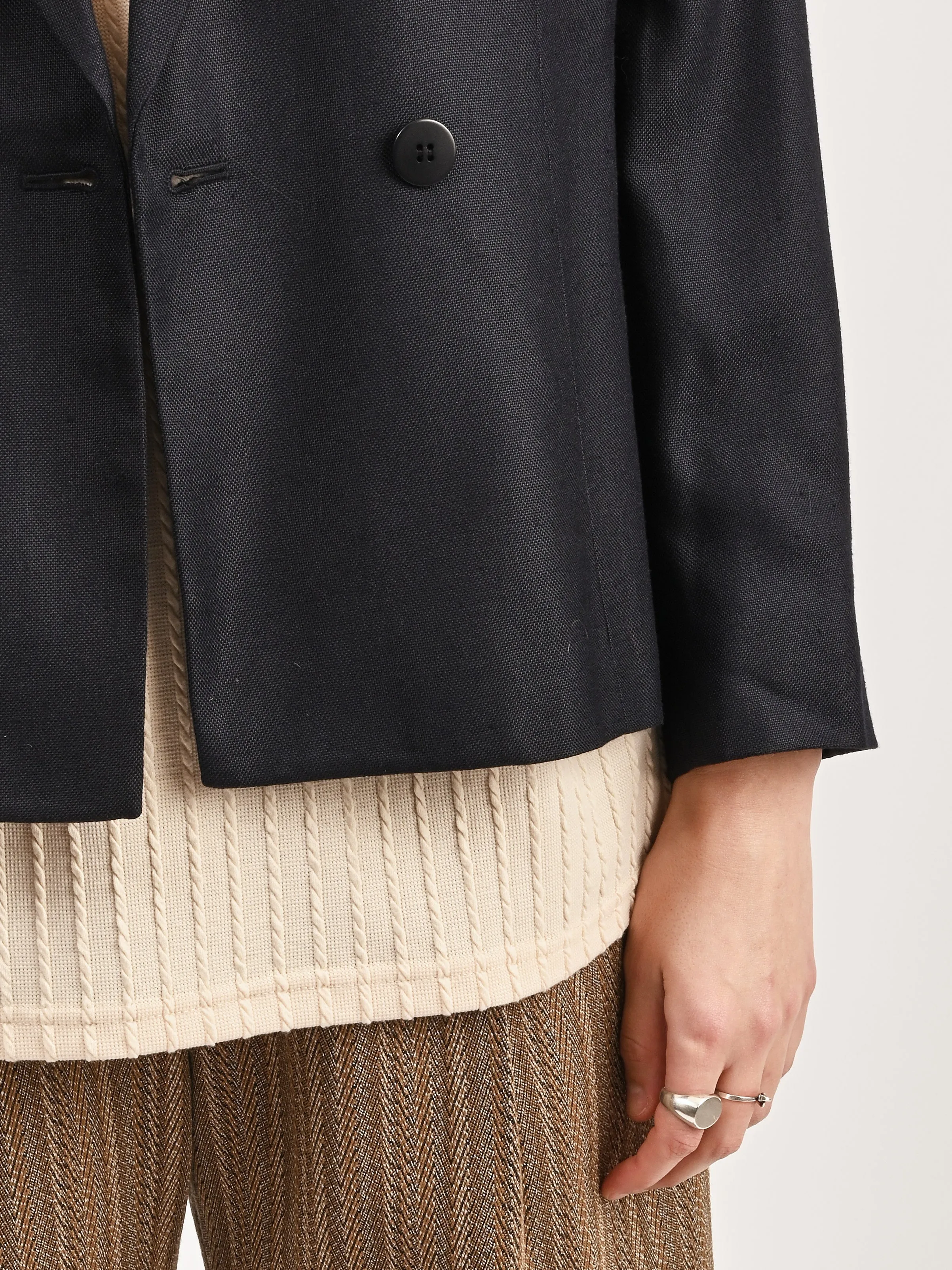 Navy Double Breasted Boxy Blazer
