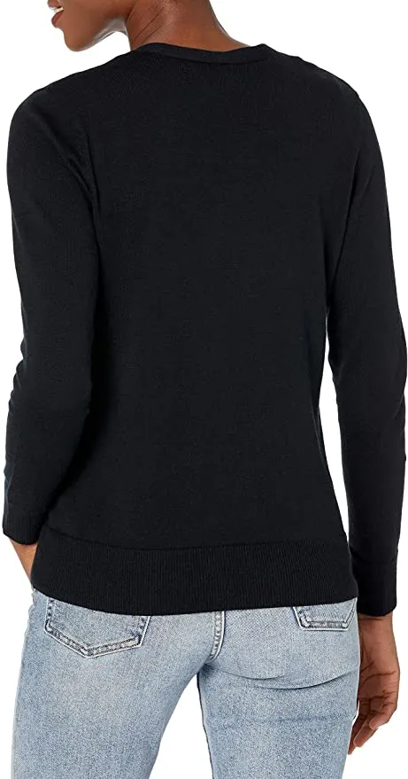 New Essentials Women's Ultra Soft  Classic Fit Lightweight Long-Sleeve V-Neck Cardigan Sweater, Black, Large