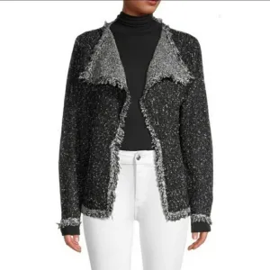 NEW Max Studio Fringe-Trim Cardigan Sweater Black