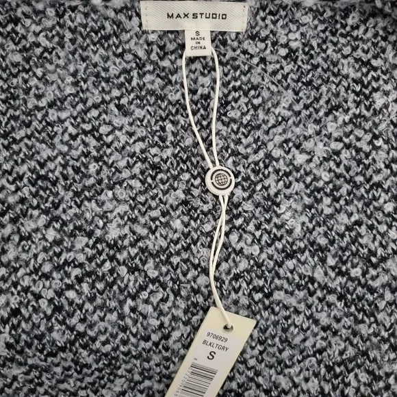 NEW Max Studio Fringe-Trim Cardigan Sweater Black