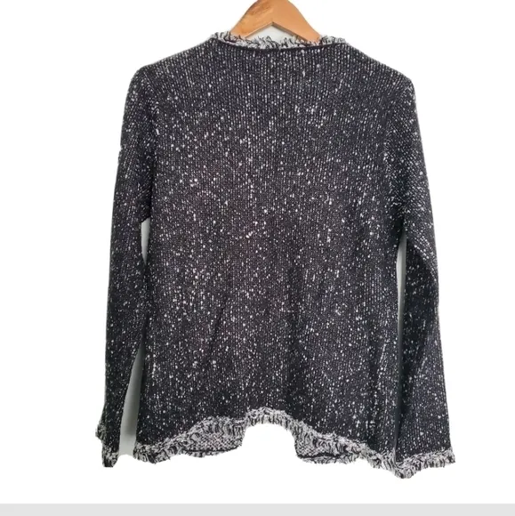 NEW Max Studio Fringe-Trim Cardigan Sweater Black