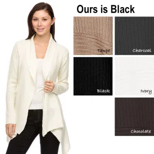 New Women's Ambiance Long Sleeve Flyaway Sweater Cardigan, BLACK! Sz S