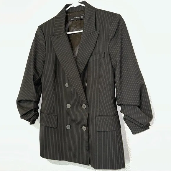 New Zara $129 Double Breasted Pinstripe Jacket Blazer Small 7955/646