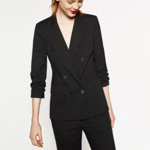 New Zara $129 Double Breasted Pinstripe Jacket Blazer Small 7955/646