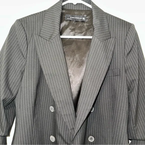 New Zara $129 Double Breasted Pinstripe Jacket Blazer Small 7955/646