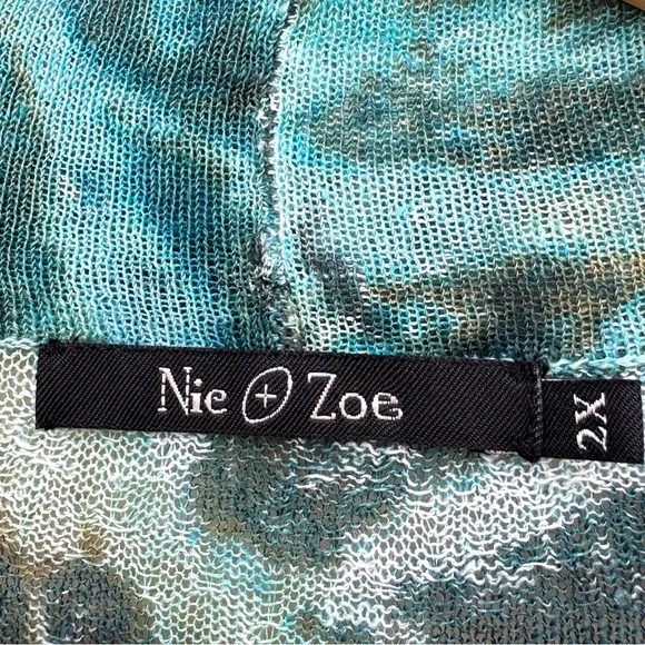 NIC   ZOE long cardigan sweater button down colorful knit blue green abstract 2X