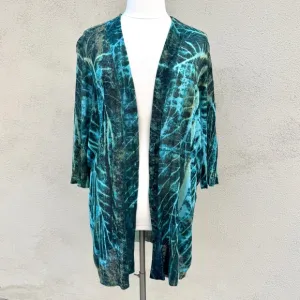 NIC   ZOE long cardigan sweater button down colorful knit blue green abstract 2X