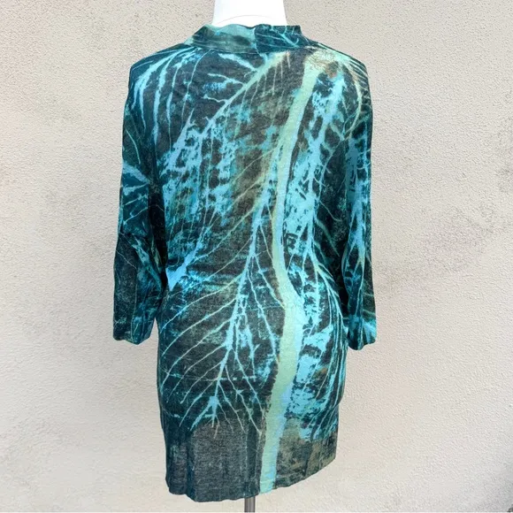 NIC   ZOE long cardigan sweater button down colorful knit blue green abstract 2X