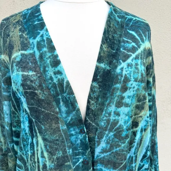 NIC   ZOE long cardigan sweater button down colorful knit blue green abstract 2X
