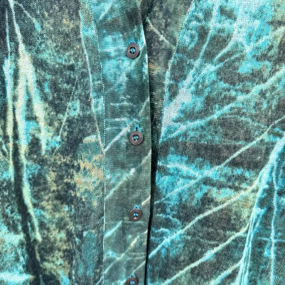 NIC   ZOE long cardigan sweater button down colorful knit blue green abstract 2X
