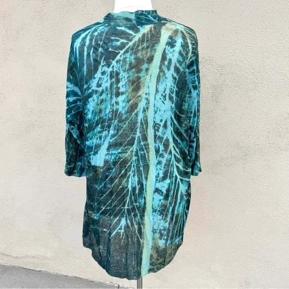 NIC   ZOE long cardigan sweater button down colorful knit blue green abstract 2X