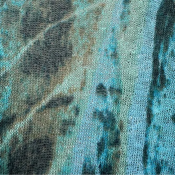 NIC   ZOE long cardigan sweater button down colorful knit blue green abstract 2X