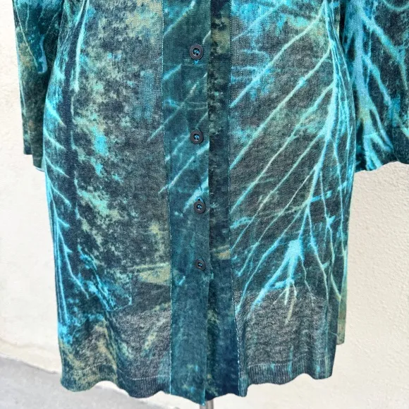 NIC   ZOE long cardigan sweater button down colorful knit blue green abstract 2X