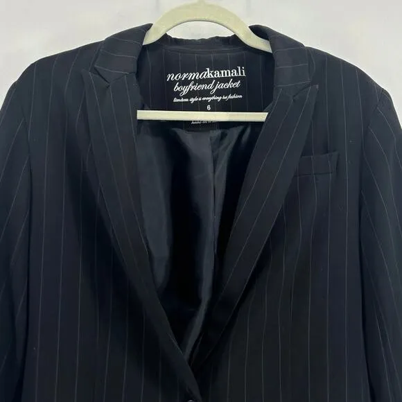 Norma Kamali Boyfriend Jacket Black Pinstripe Oversized Blazer Size 6