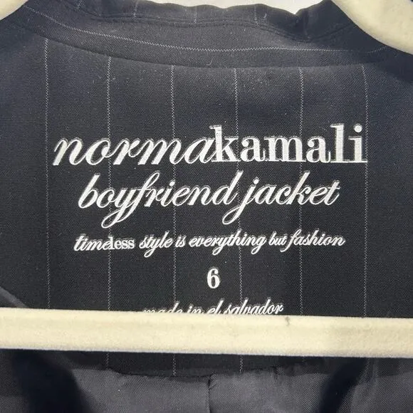 Norma Kamali Boyfriend Jacket Black Pinstripe Oversized Blazer Size 6