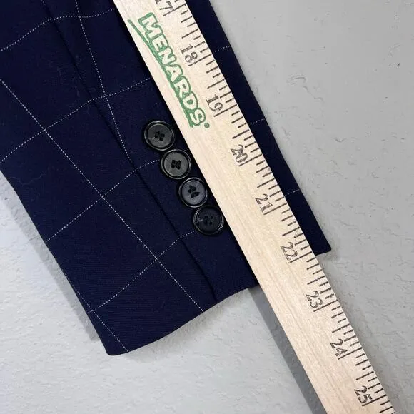 NWT Ann Taylor Blazer Size 4 petite Blue Windowpane Plaid Jacket Career Office