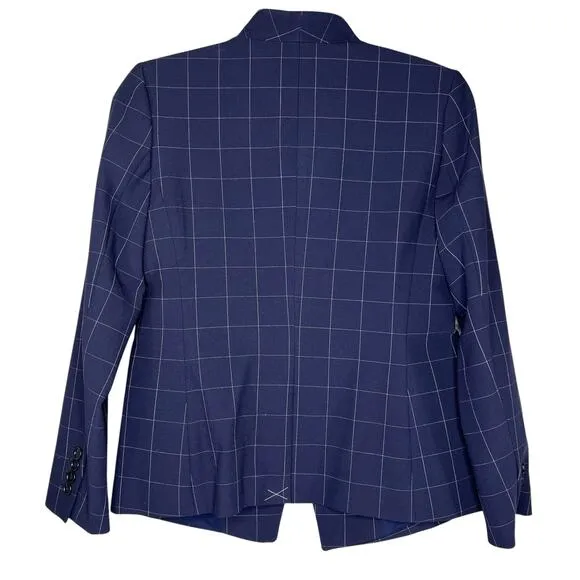 NWT Ann Taylor Blazer Size 4 petite Blue Windowpane Plaid Jacket Career Office