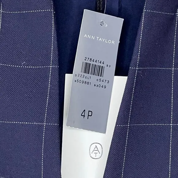NWT Ann Taylor Blazer Size 4 petite Blue Windowpane Plaid Jacket Career Office