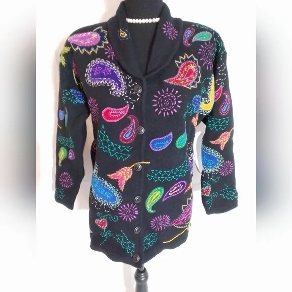 NWT Design Options Philip &amp; Jane Gordon PAISLEY Cardigan WOOL Sweater Womens SM