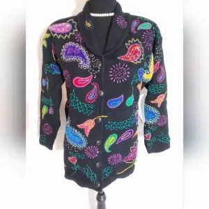 NWT Design Options Philip &amp; Jane Gordon PAISLEY Cardigan WOOL Sweater Womens SM