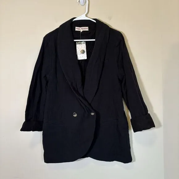 NWT Free People Rowan Blazer Gauze Women's Small‎ Lightweight Black doublebreast