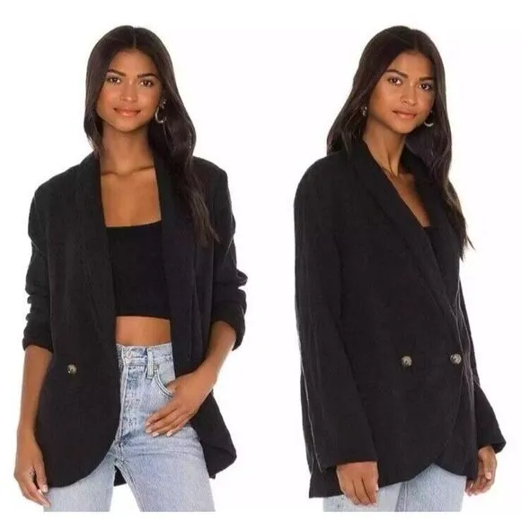 NWT Free People Rowan Blazer Gauze Women's Small‎ Lightweight Black doublebreast