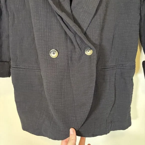NWT Free People Rowan Blazer Gauze Women's Small‎ Lightweight Black doublebreast