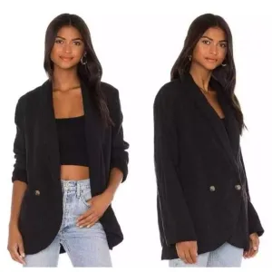 NWT Free People Rowan Blazer Gauze Women's Small‎ Lightweight Black doublebreast