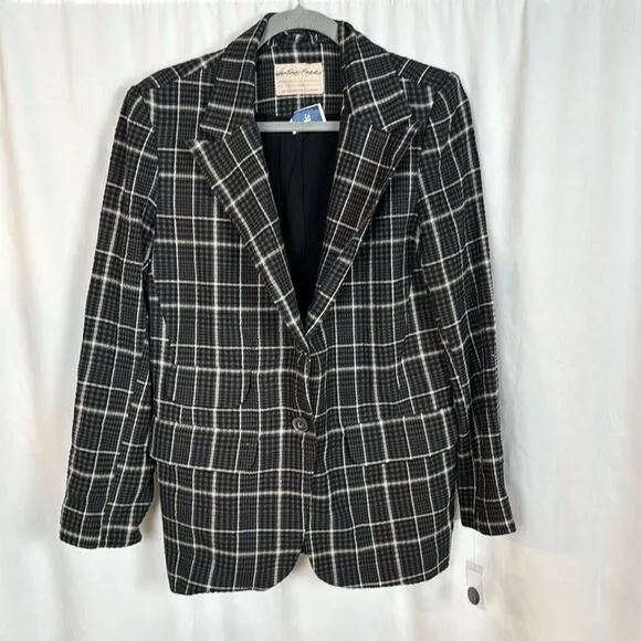 NWT Free People Lined Black Plaid Blazer Size Small