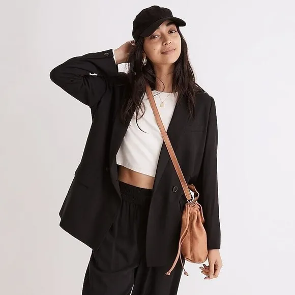 NWT - Madewell - Drapeweave Caldwell Double-Breasted Blazer - True Black