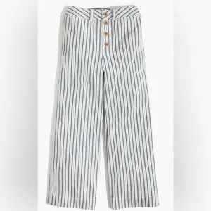 NWT Madewell Emmett Wide Leg Crop pant Jean white Blue Striped button front