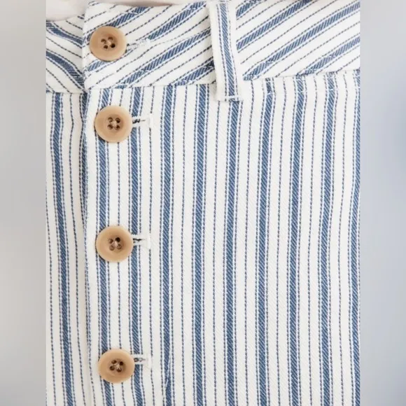 NWT Madewell Emmett Wide Leg Crop pant Jean white Blue Striped button front