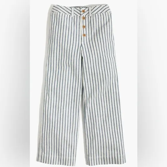 NWT Madewell Emmett Wide Leg Crop pant Jean white Blue Striped button front
