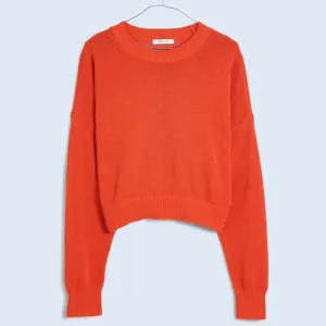 NWT Madewell Loose-Knit Crewneck Sweater XXS Coastal Orange Sheer Cropped Light