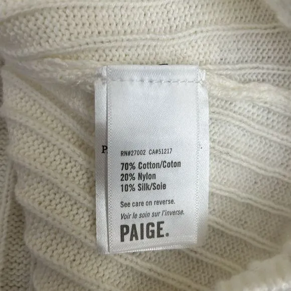 NWT PAIGE Europa Ribbed Knit Cotton-Silk Puff Sleeve Ruffle Sweater in Ivory M