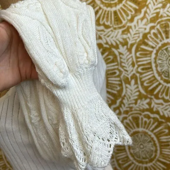 NWT PAIGE Europa Ribbed Knit Cotton-Silk Puff Sleeve Ruffle Sweater in Ivory M