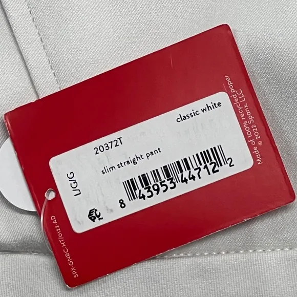 NWT SPANX On-The-Go Slim Straight Pant Classic White - 20372