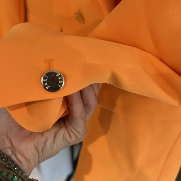 NWT DKNY Orange Double-Breasted Boyfriend Blazer Gold