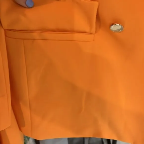 NWT DKNY Orange Double-Breasted Boyfriend Blazer Gold