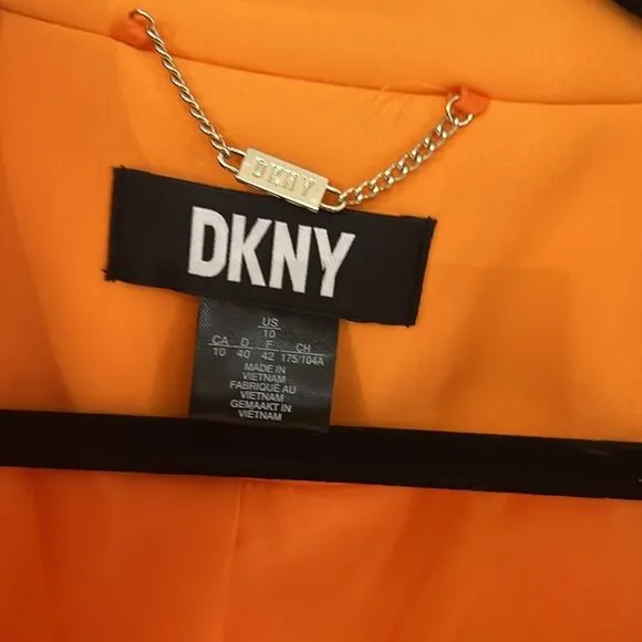 NWT DKNY Orange Double-Breasted Boyfriend Blazer Gold